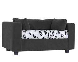 Grey pet sofa with Maki Plaid